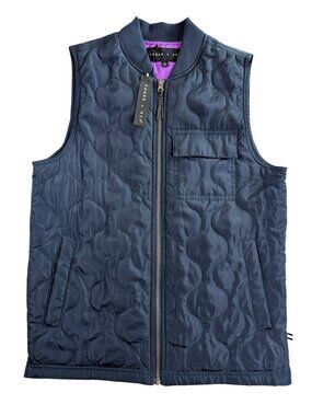 NWT Edgar + Ash Womens Navy Quilted Bomber Vest Full Zip Purple Lining S